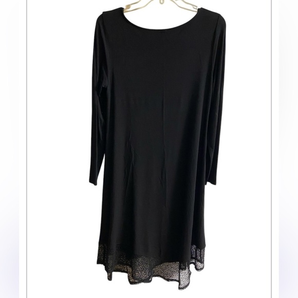 Eileen Fisher Black Midi Dress Long Sleeve Mesh Trim Small - Picture 4 of 10